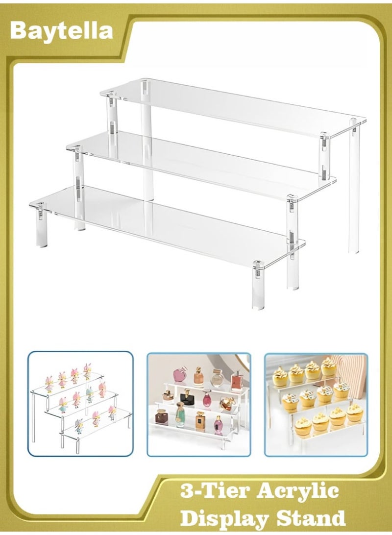 بيتلا ستاند عرض أكريليك شفاف بثلاث طبقات، رف عرض متعدد المستويات للعطور والمكياج والشخصيات، منظم طاولة وأسطح العمل - Image 1